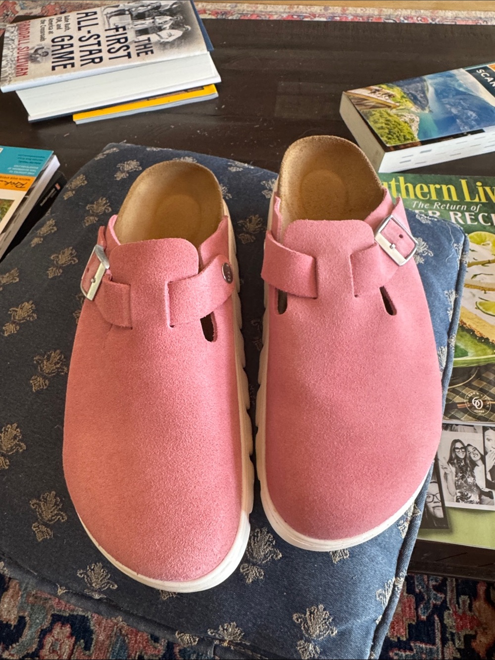 Papillio Pink Suede Slip-On Clogs with Buckle